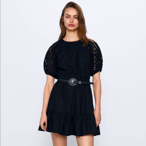 embroidered linen blend dress zara